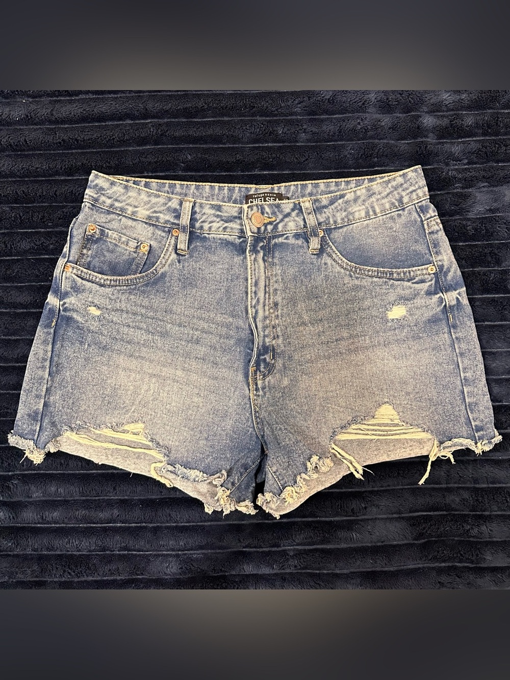 Chelsea High-Rise Distressed Denim Shorts - Light Blue